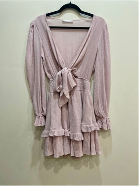 Revolve Saints + Secrets Pink Tie Front Ruffle Mini Dress S Coquette Date Party